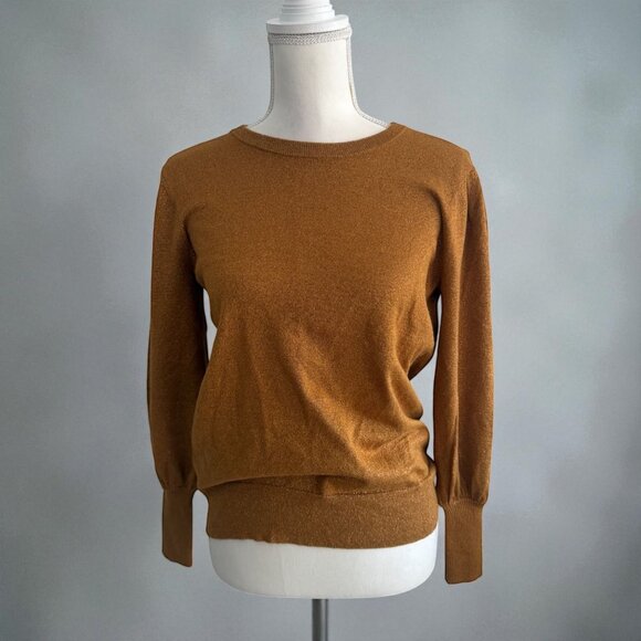 ANN TAYLOR Dark Gold Metallic Crewneck Sweater Size Medium Petite - Picture 1 of 10